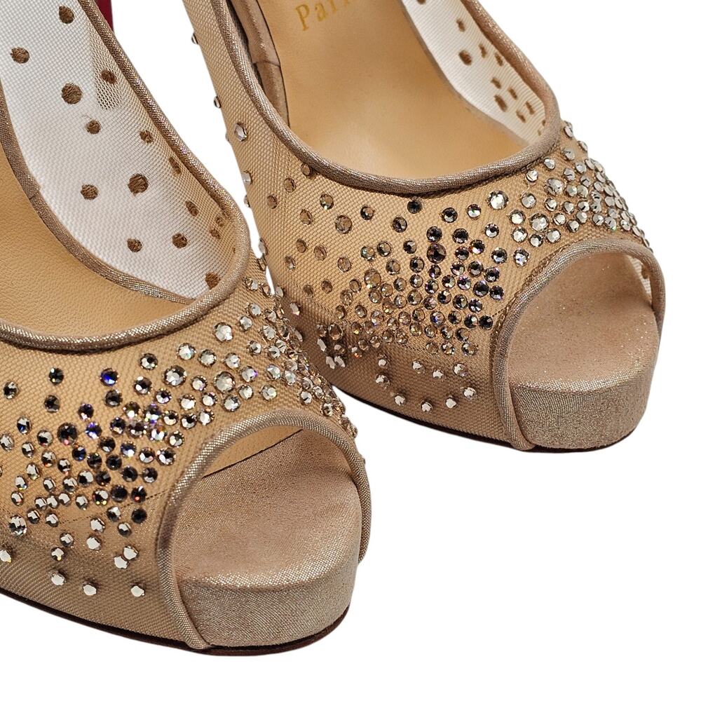 Christian Louboutin Very Strass Peep Pumps 120mm - Net - Nude - Picture 6 of 10